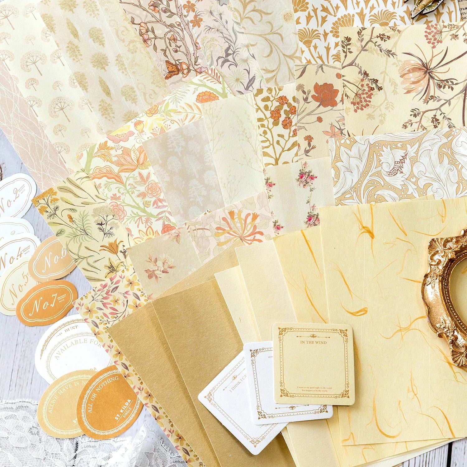 40Pcs Vintage Decorative Collage DIY Craft Background Paper Floral Handmade Paper Mix Material Journal Planner Scrapbooking