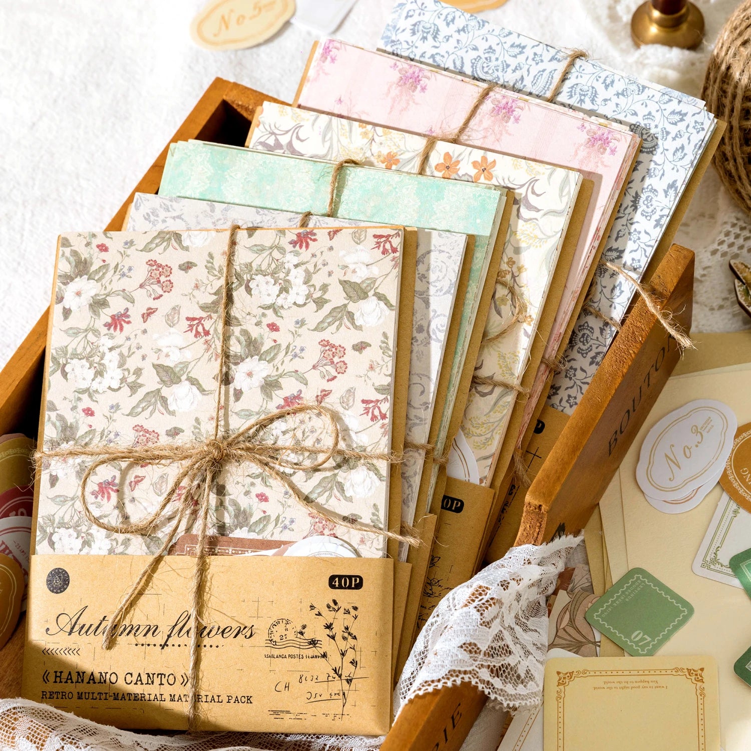 40Pcs Vintage Decorative Collage DIY Craft Background Paper Floral Handmade Paper Mix Material Journal Planner Scrapbooking